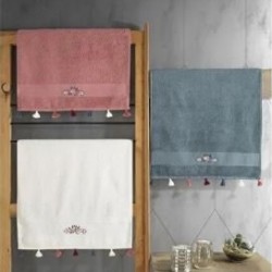 COTTON BOX 4612-CB HAVLU SETI FIT 3LU PUSKULLU BUKLE V-3 (NAR-KREM-MAVI)