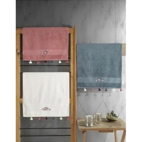 COTTON BOX 4612-CB HAVLU SETI FIT 3LU PUSKULLU BUKLE V-3 (NAR-KREM-MAVI)