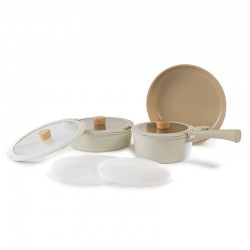NEOFLAM Midas Bej 9 Parça Ayrılabilen Saplı Iç Içe Geçebilen Tencere Tava Seti D-NEOMDS9I